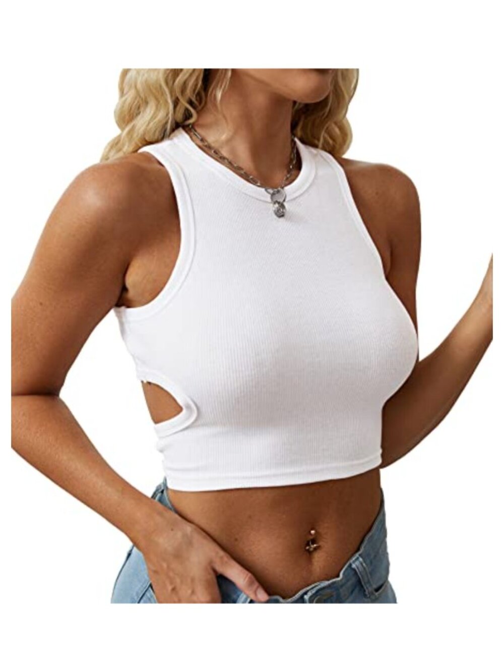 Ribbed Knit Crop Top Sleeveless Off Shoulder Cami Racerback Slim
